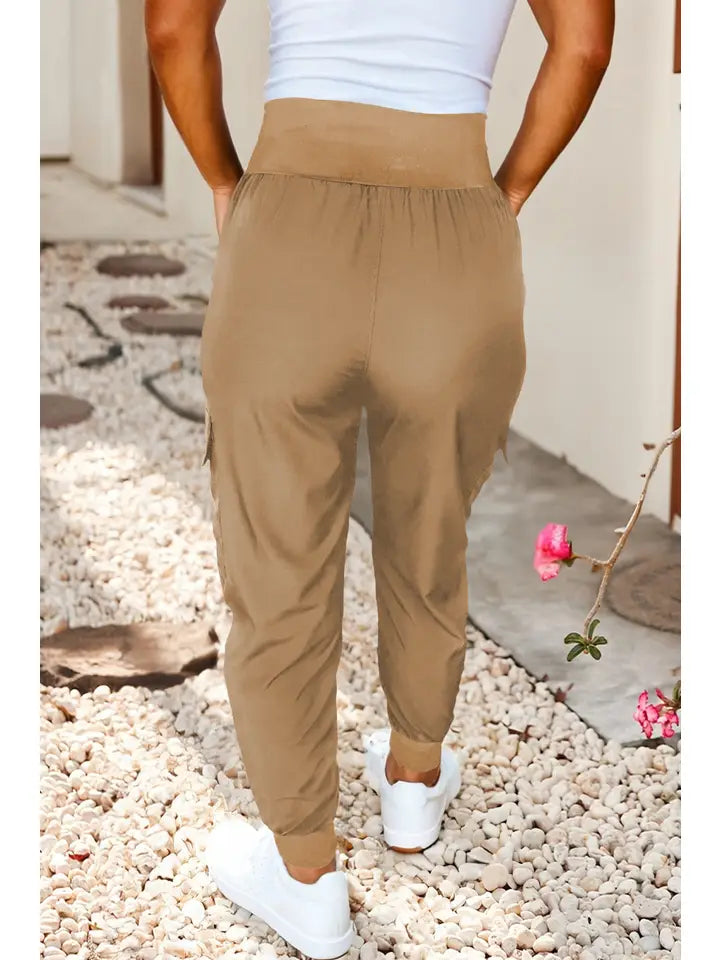 Elastic High Waist Pocketed Cargo Jogger Pants
