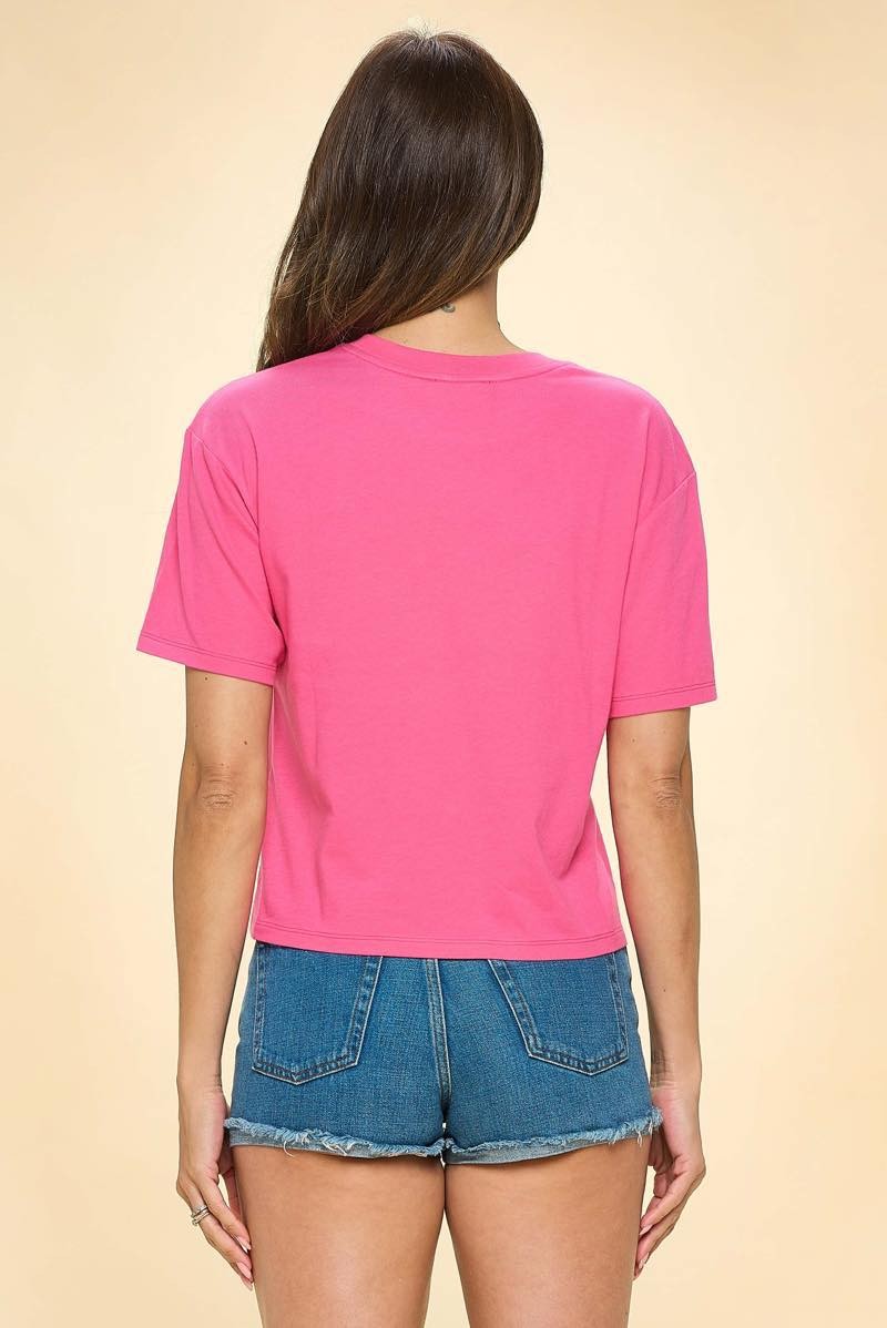 Makin Cowboys Cry Hot Pink Boxy Cropped Tshirt