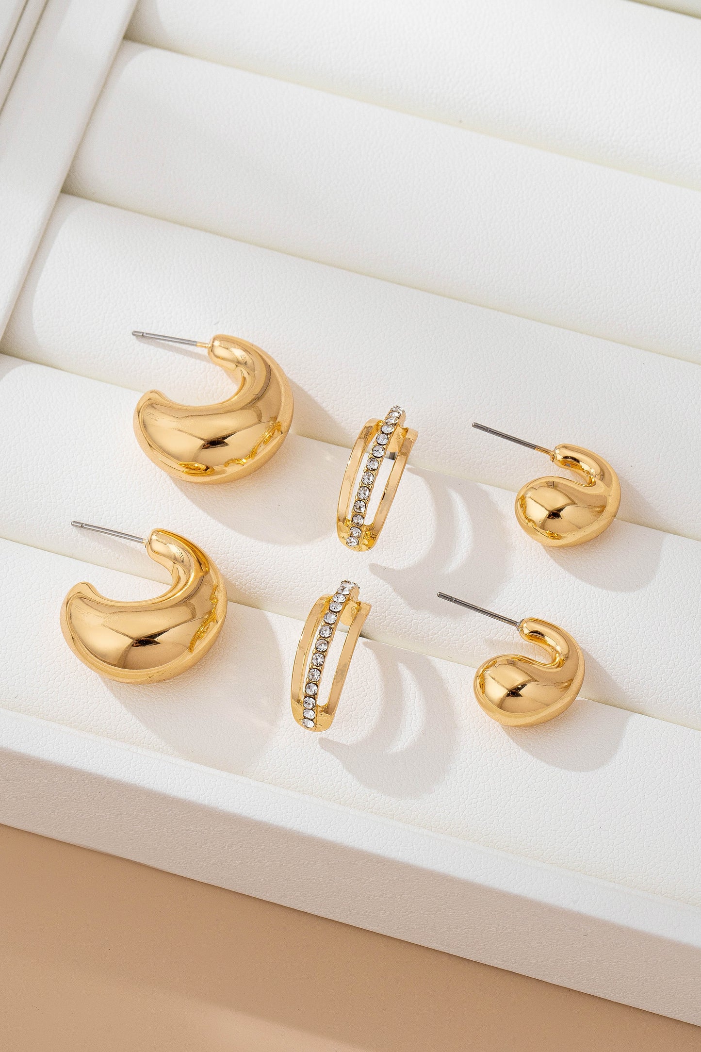 Chunky Hoop Rhinestone Trio Earring Set