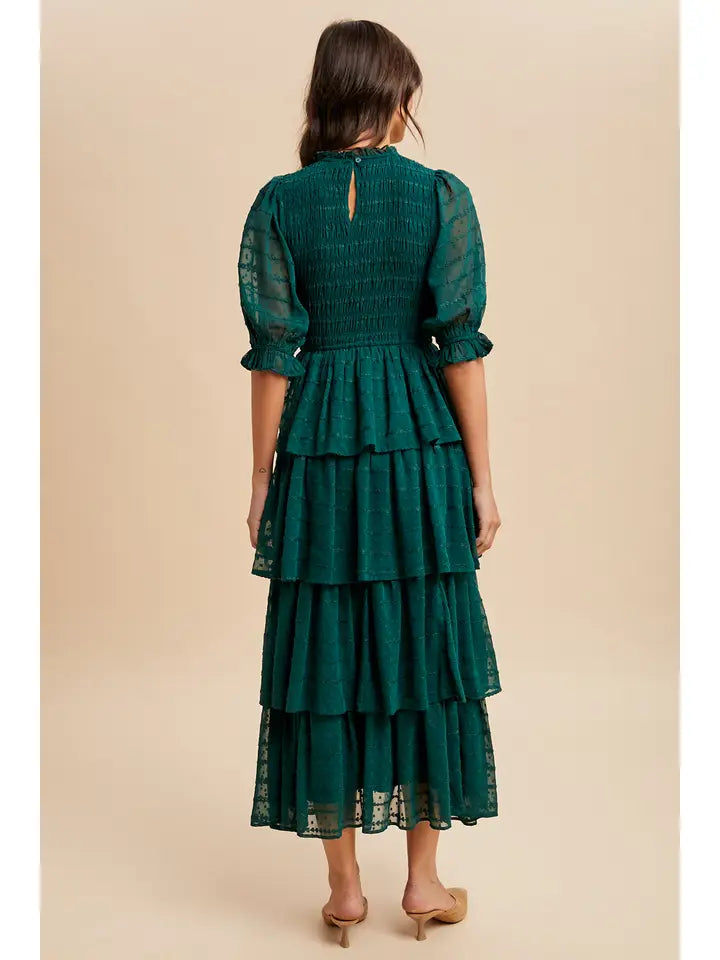 Smocked Swiss Dot Tiered Maxi Dress