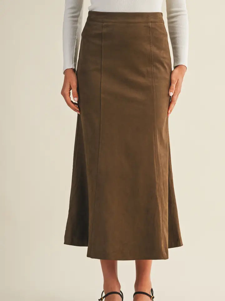 Brown Suede Midi Skirt