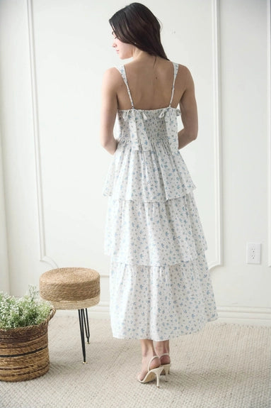 Floral Sleeveless Corset Ruffle Tiered Midi Dress