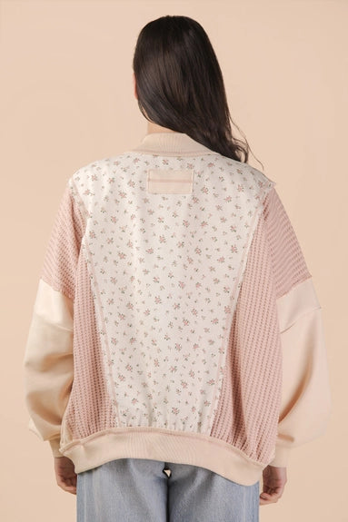 Floral Printed Contrast Knit Oversized Jacket