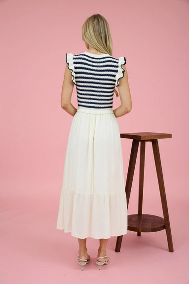 Stripe Sweater Top Mixed Media Midi Dress