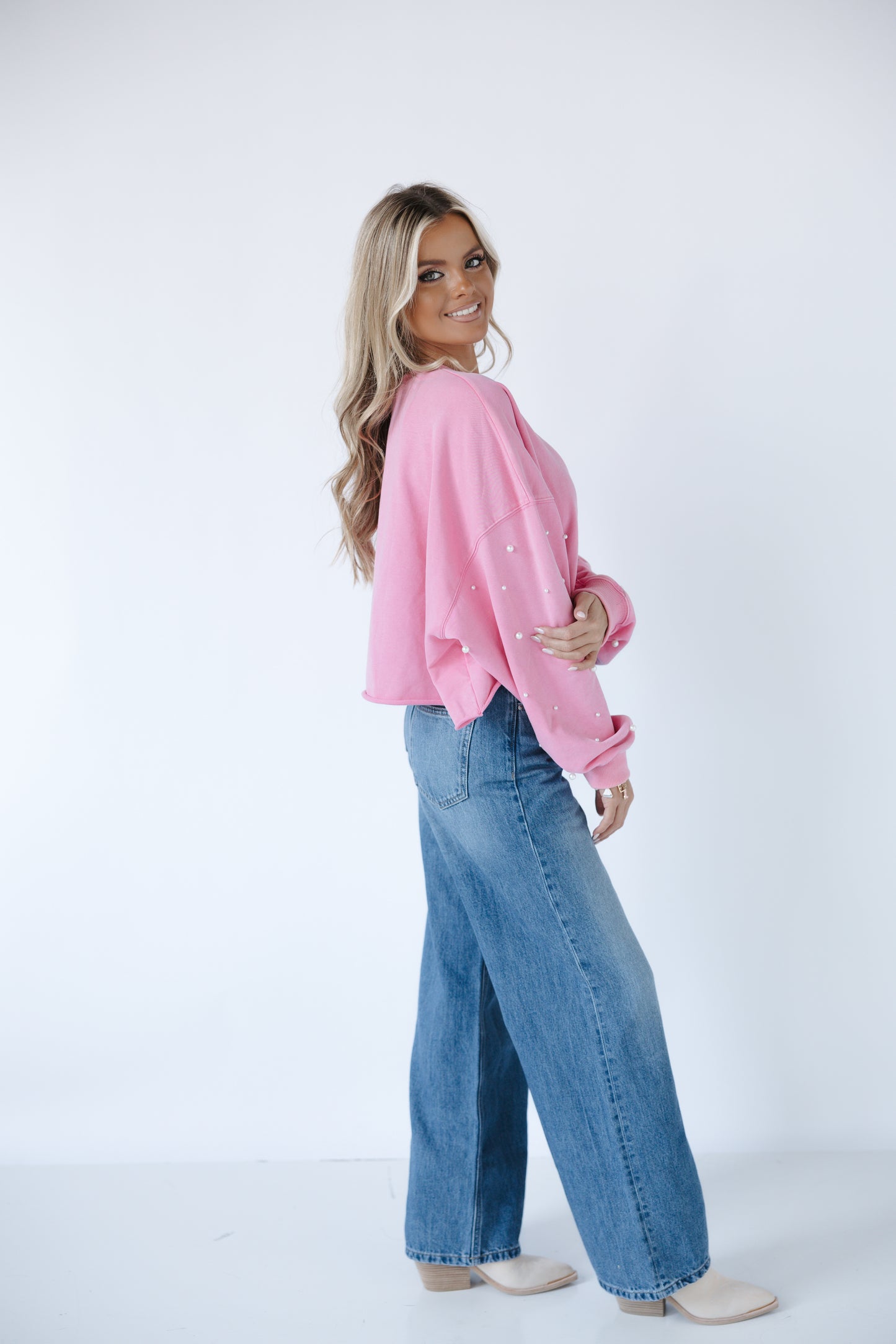 HIGH WAIST WIDE LEG STRAIGHT DENIM PANTS