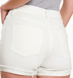 Zenana White Cuffed Denim Shorts High Rise