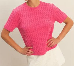 Cable Knit Short Sleeve Sweater Top