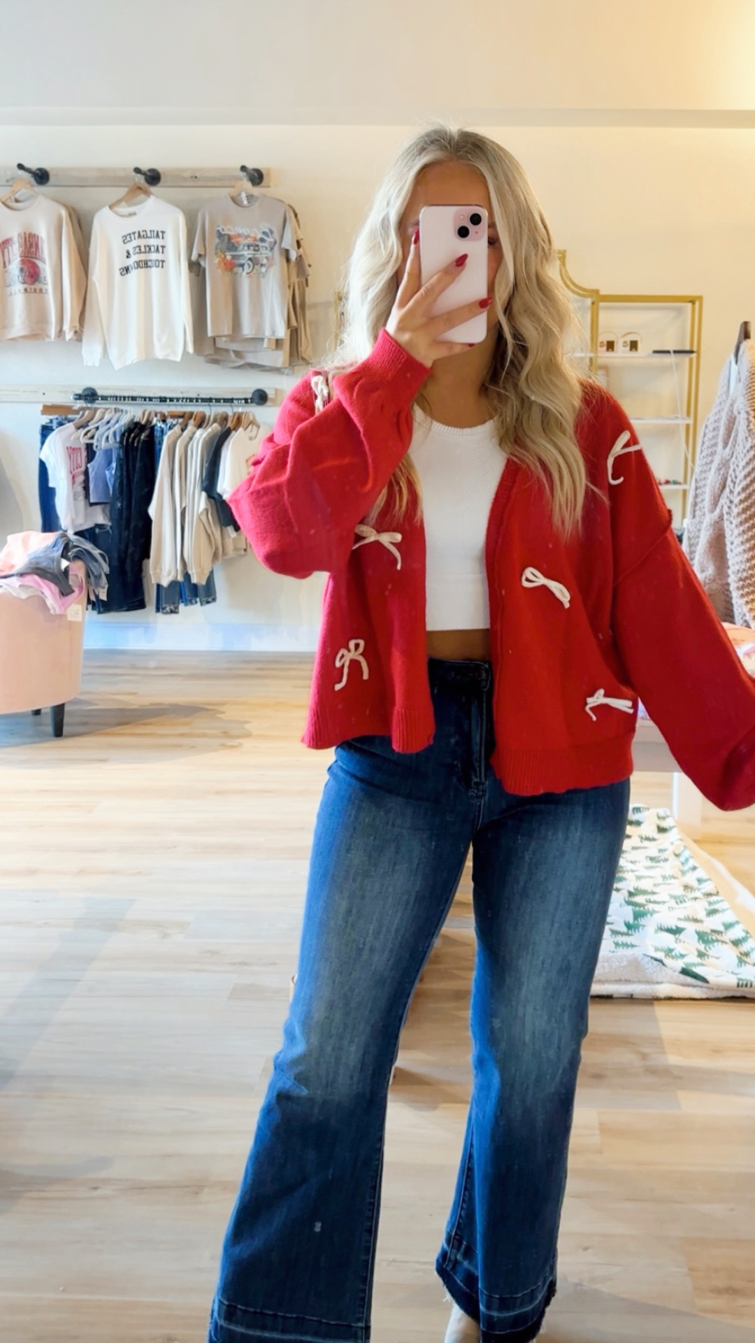 Red/White Bow Cardigan
