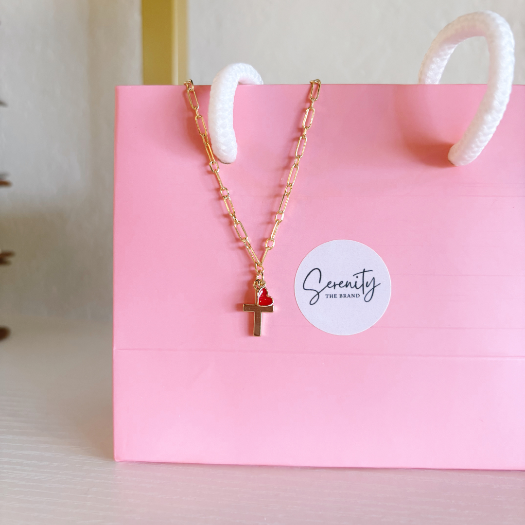 Red Heart Cross Necklace