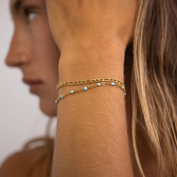 18K Gold Pvd Stainless Steel Turquoise Confetti Bracelet- Life Proof Jewelry