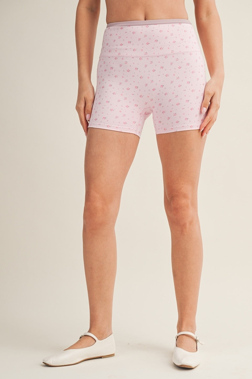 Contrast Binding Biker Shorts - Pink Floral PREORDER 5/30