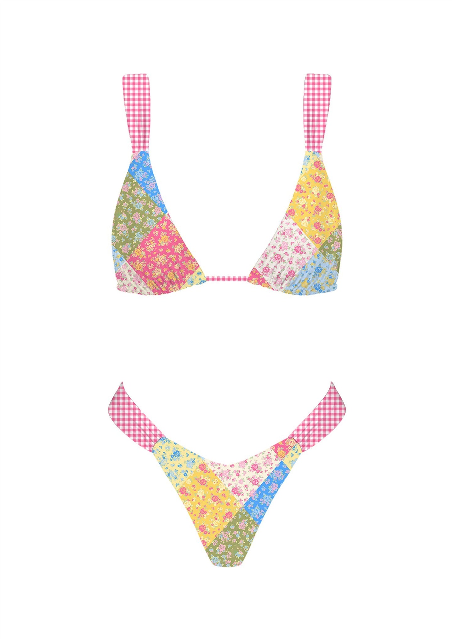 Bikini Set Patchwork Pink Gingham
