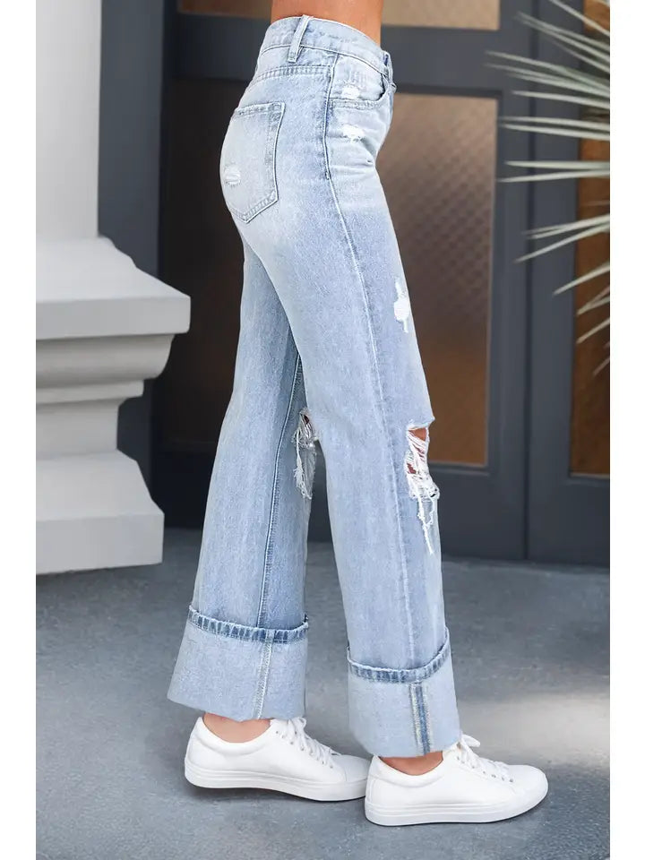 Light Wash Distressed Flare Jeans