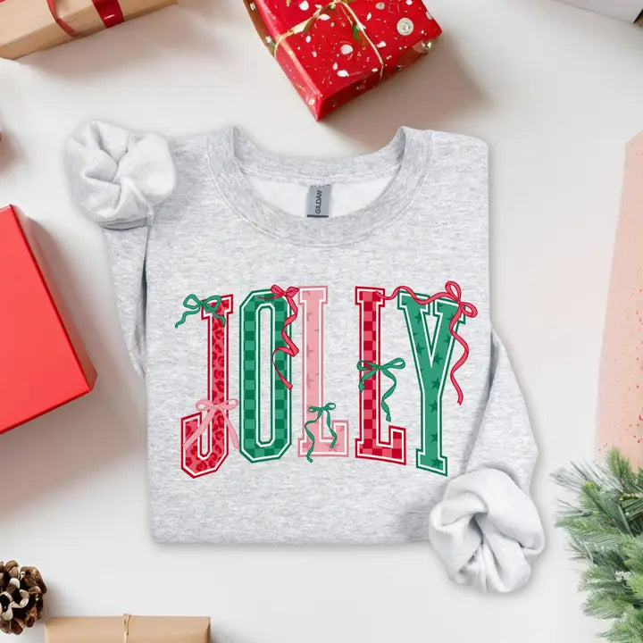 Jolly Chirstmas Bow Red/Green Crewneck