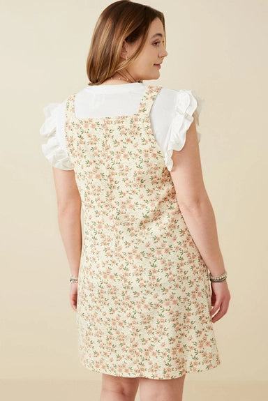 Floral Corduroy Button Detail Tank Dress
