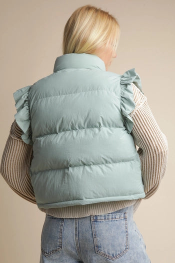 Front Bow Ruffle Sleeve Puffer Vest