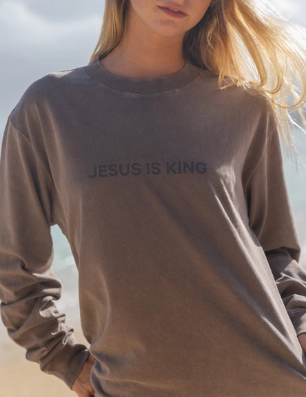 Jesus Is King Brown Longsleeve Unisex Tee