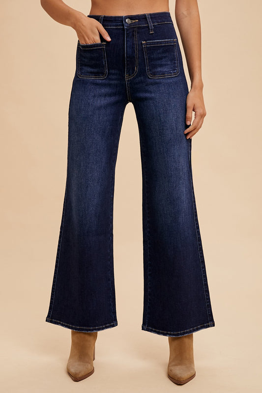 Stretch Front Two Pocket High Rise Flare Jean
