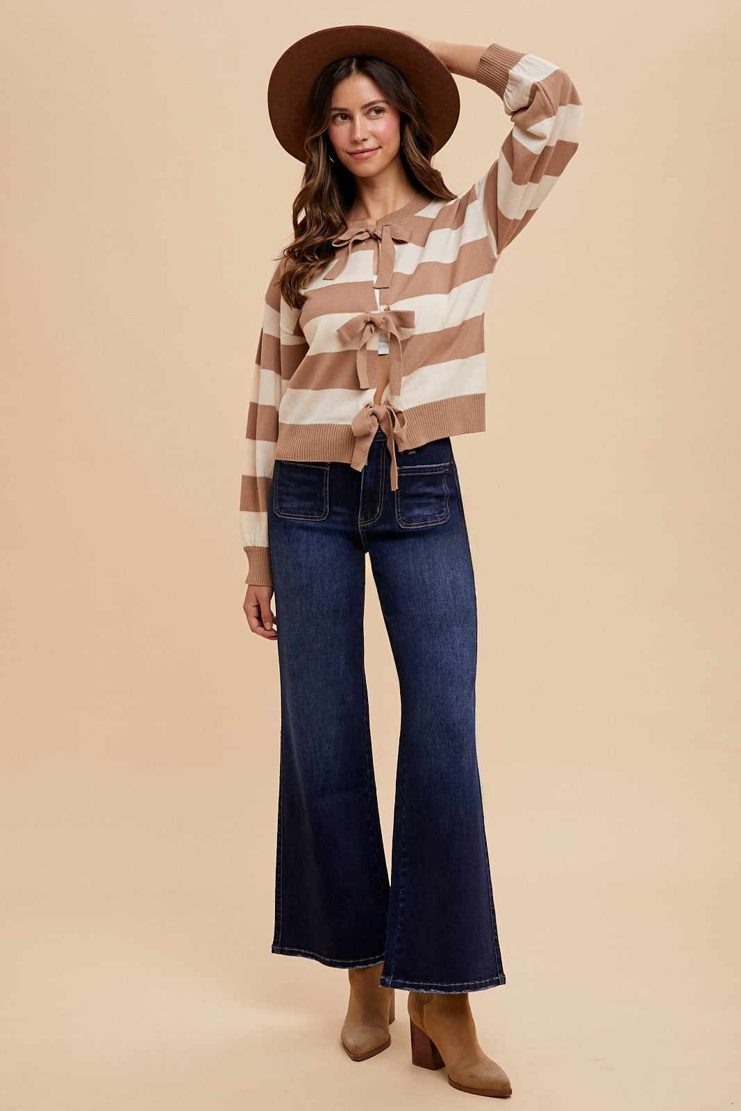 Stretch Front Two Pocket High Rise Flare Jean