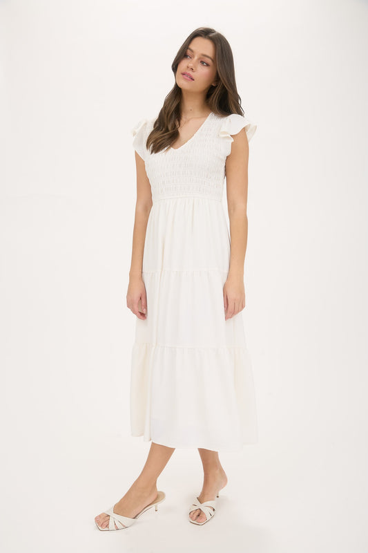 Flutter Sleeve Maxi Dress White