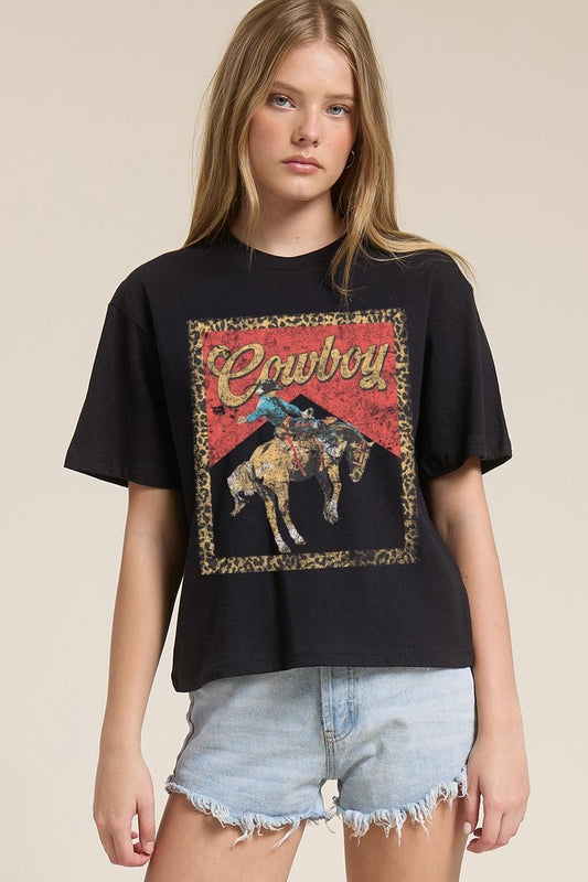 Western Vintage Cowboy Leopard Frame Graphic Tee