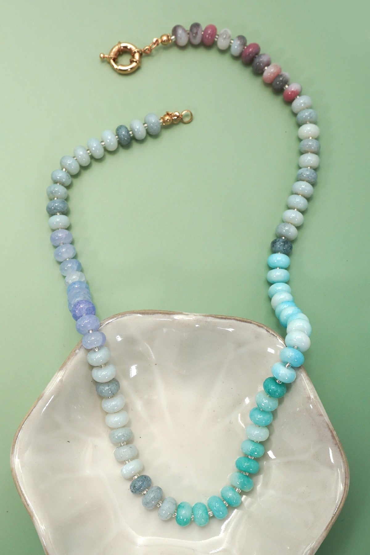 Handmade/Non- Tarnish - Blue Multi Color Beaded Necklace