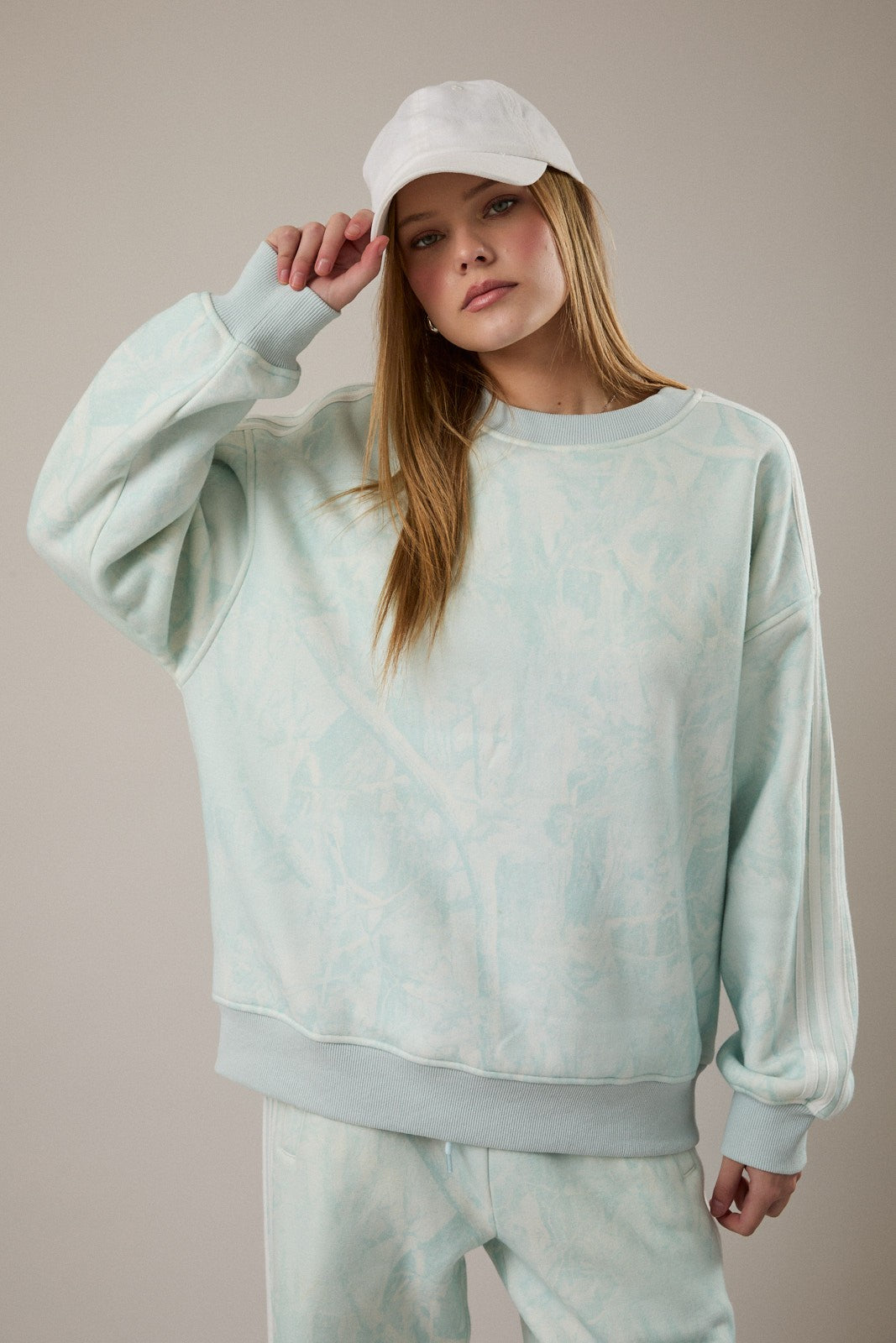 Tree Camo Printed Side Stripe Detail Sweatshirt Sage