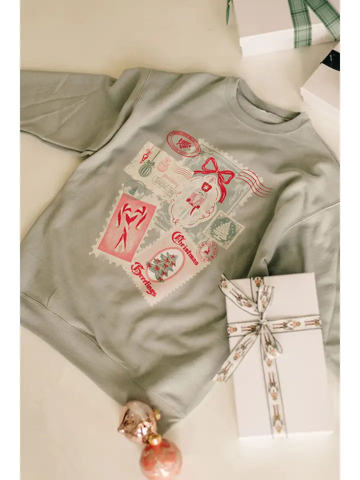 Christmas Post Card Graphic Sweatshirt