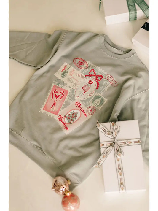 Christmas Post Card Graphic Sweatshirt