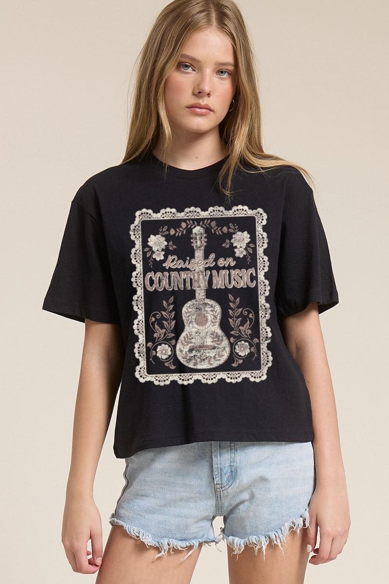 Raised On Country Music Vintage Graphic Top