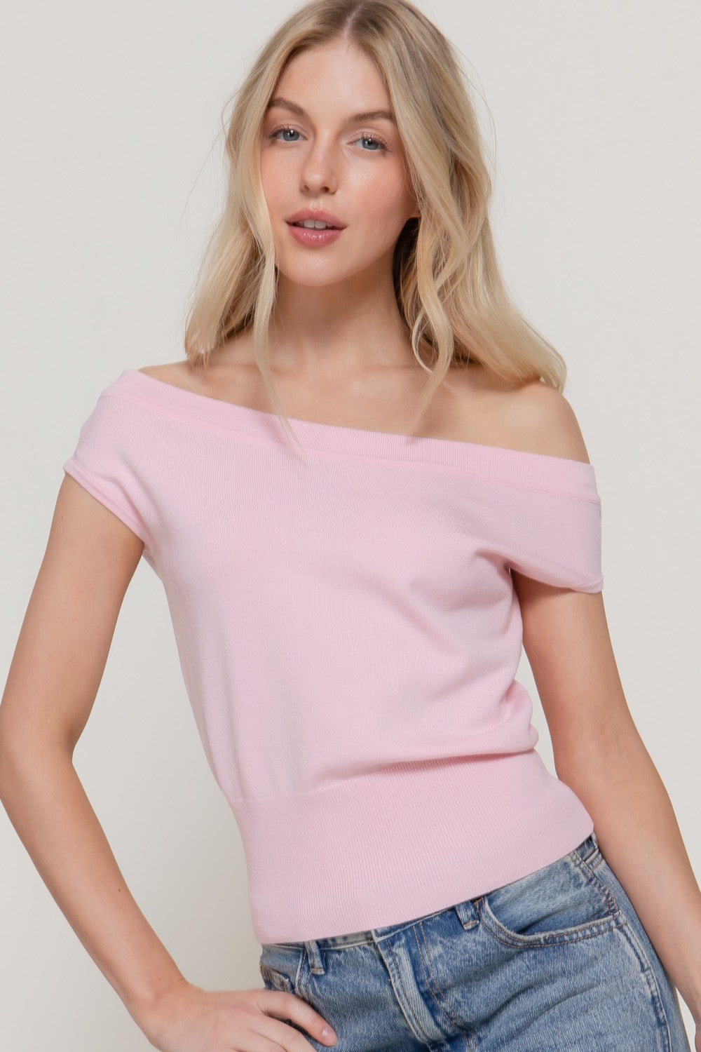 Off The Shoulder Short Sleeve Knit Top