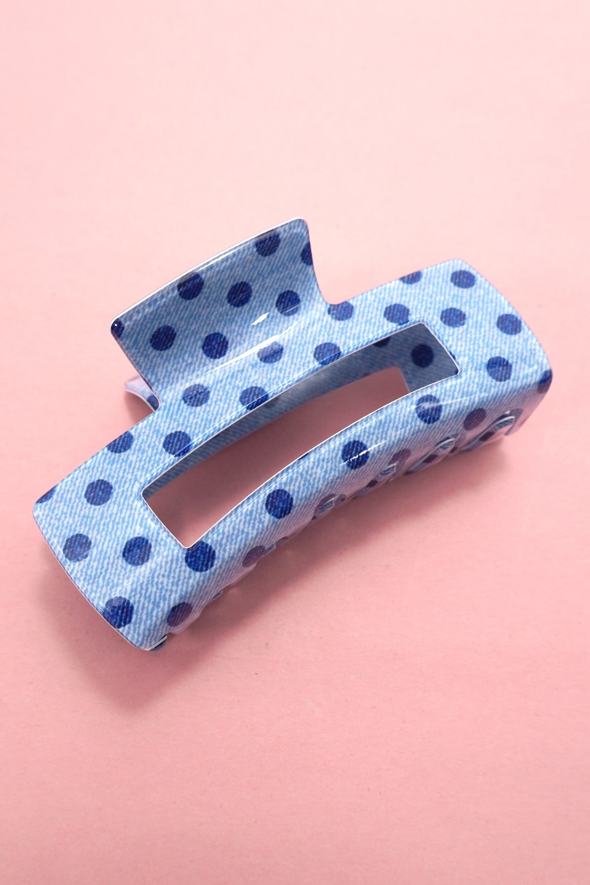 Polka Dot Claw Clip - Denim Blue