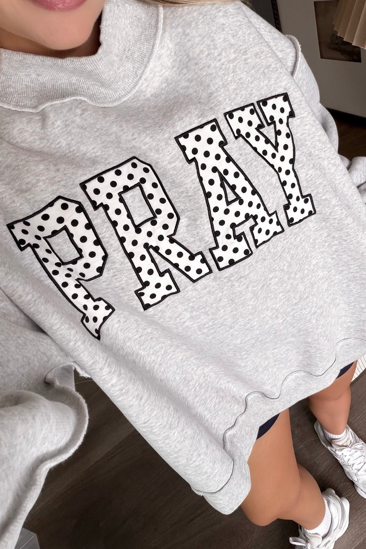Polka Dot "Faith" Mock Neck Sweatshirt