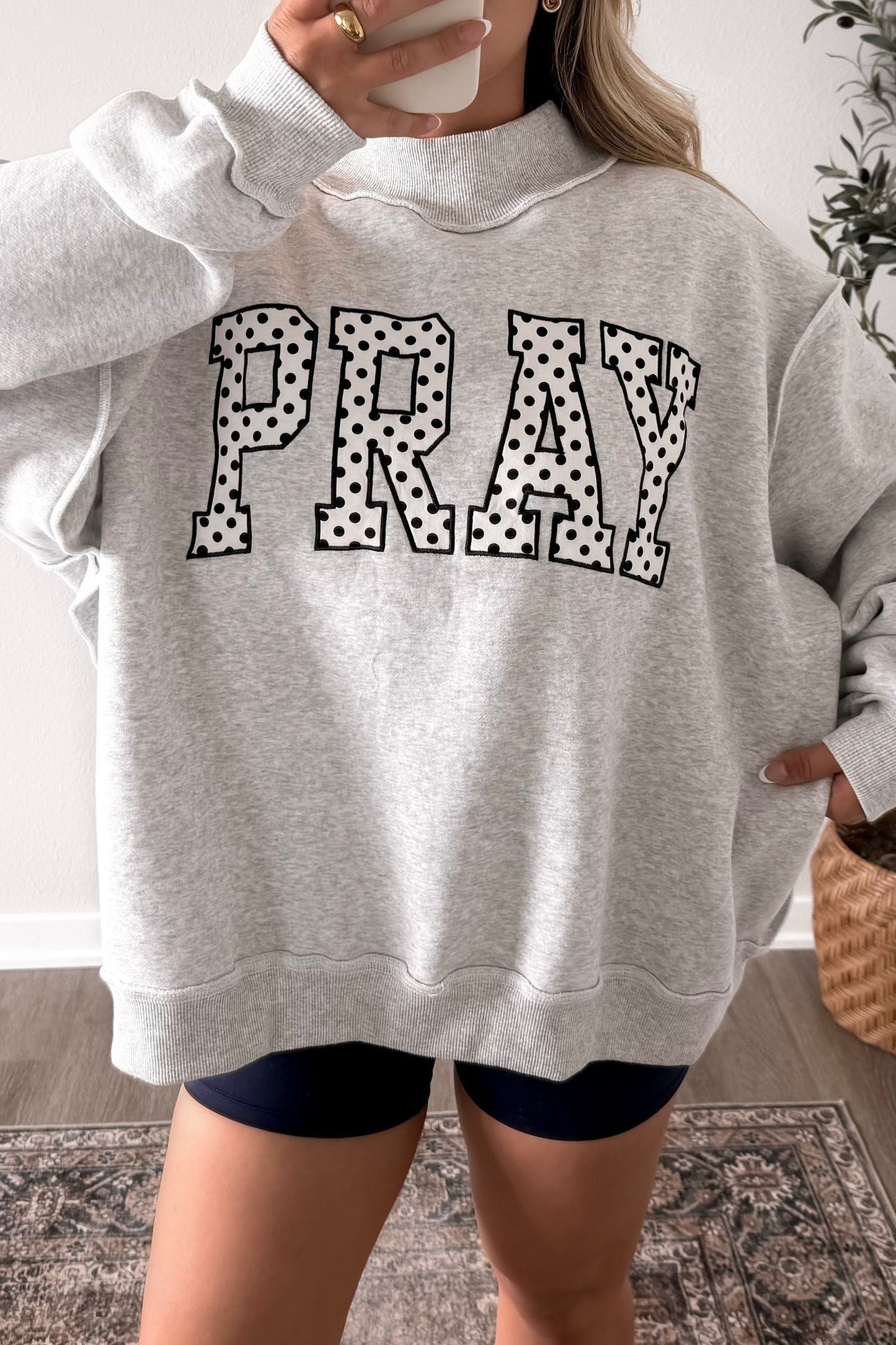 Polka Dot "Faith" Mock Neck Sweatshirt