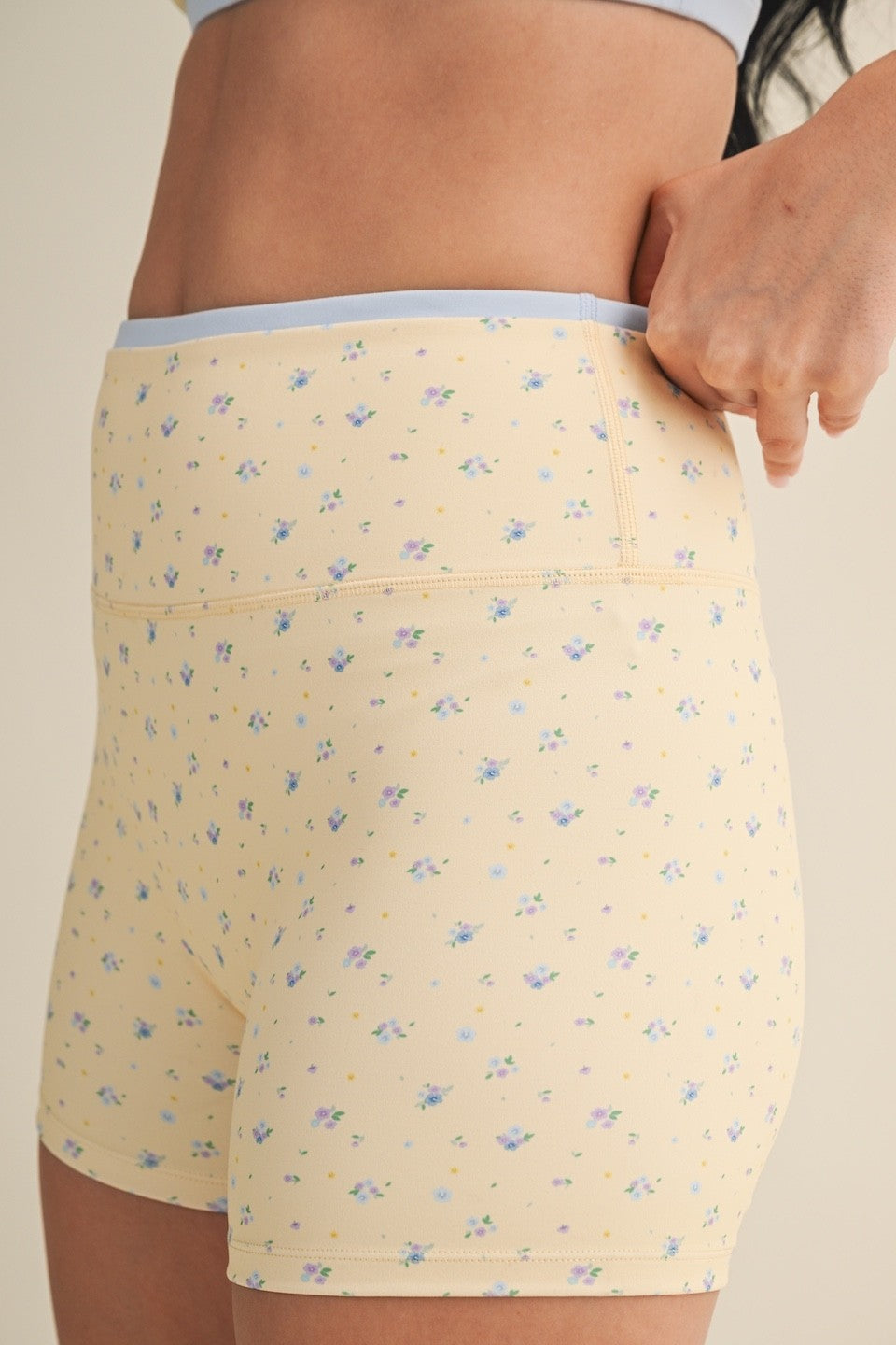 Ditsy Print Contrast Binding Biker Shorts - Yellow Floral PREORDER 6/15