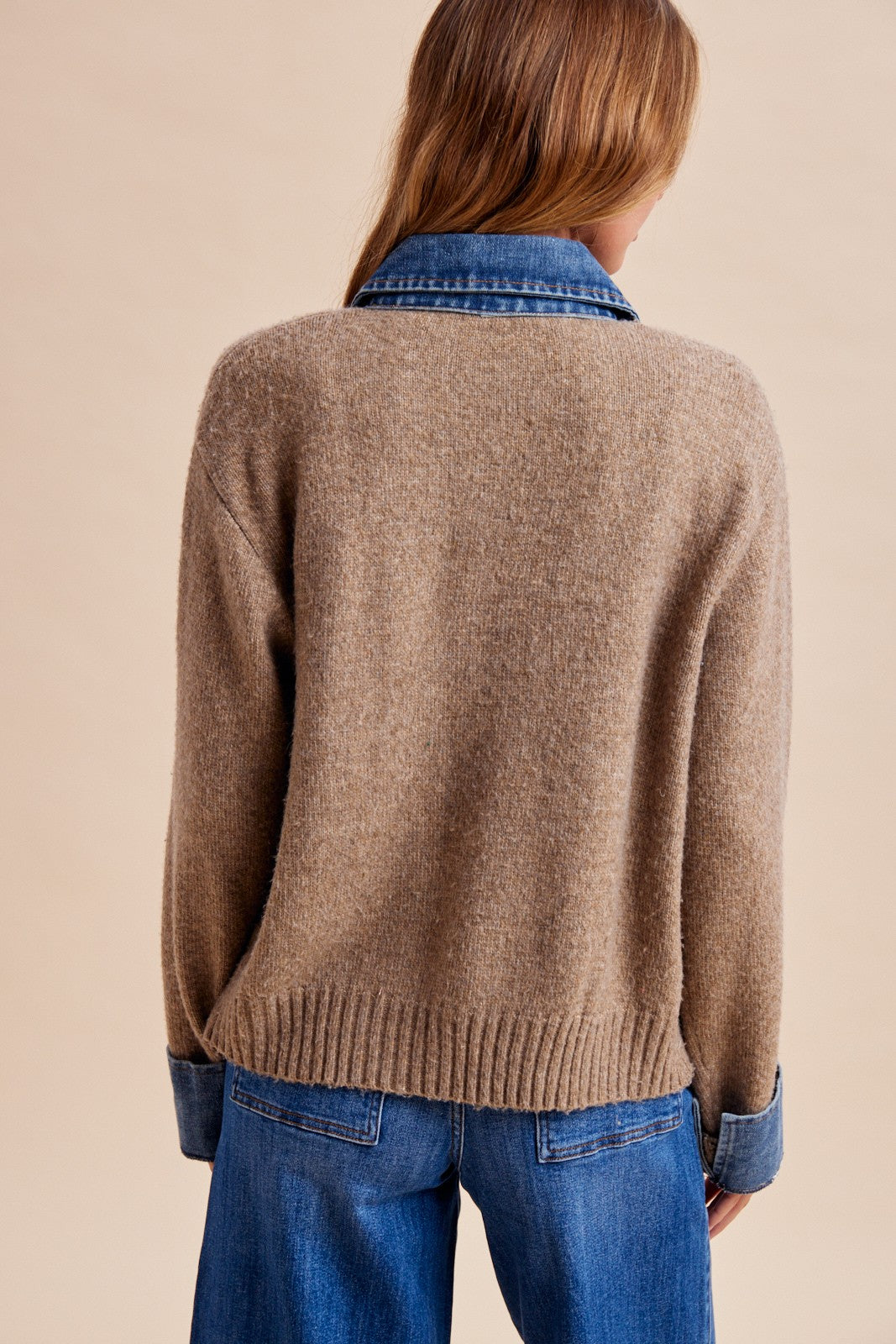 PRE ORDER SHIPS 11/25 Denim Contrast Detail Sweater Cardigan