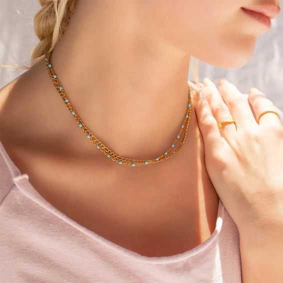 18K Gold Stainless Steel Turquoise Chain Necklace - Life Proof Jewelry