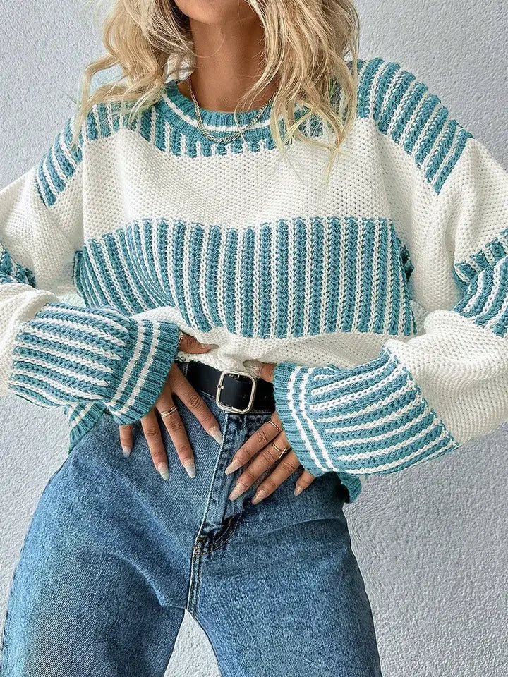 Two Tone Drop Shoulder Loose Sweater