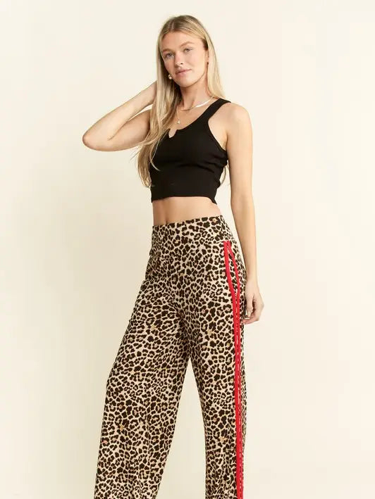 Leopard Print with Red Side Stripe Pants