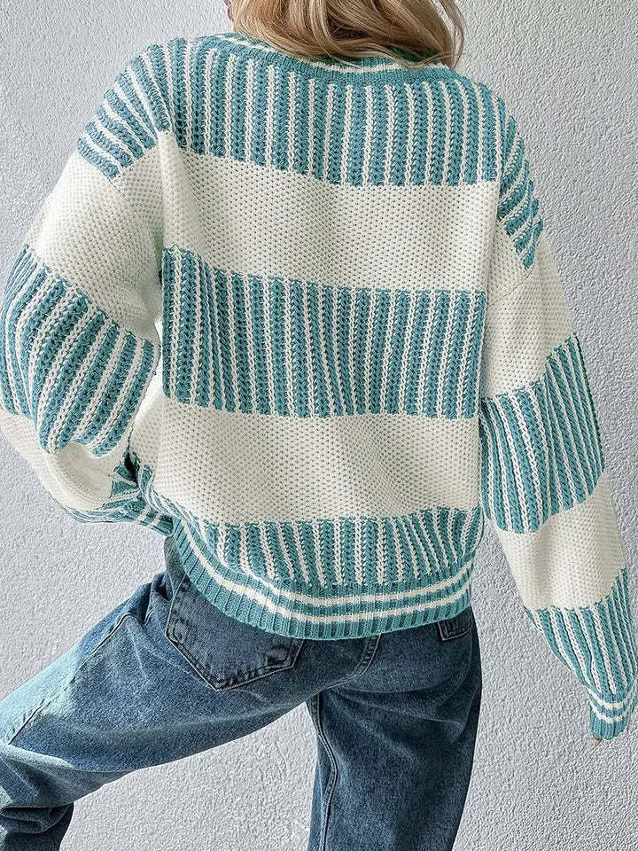 Two Tone Drop Shoulder Loose Sweater