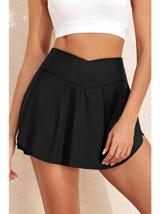 Crossover High Waist Swim Skort