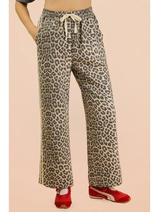 Leopard Printed Cotton Twill Tape Detail Pants