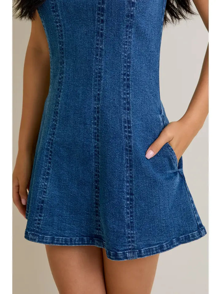 Round Neck Sleeveless Denim Dress