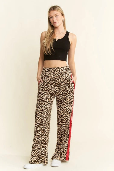 Leopard Print with Red Side Stripe Pants