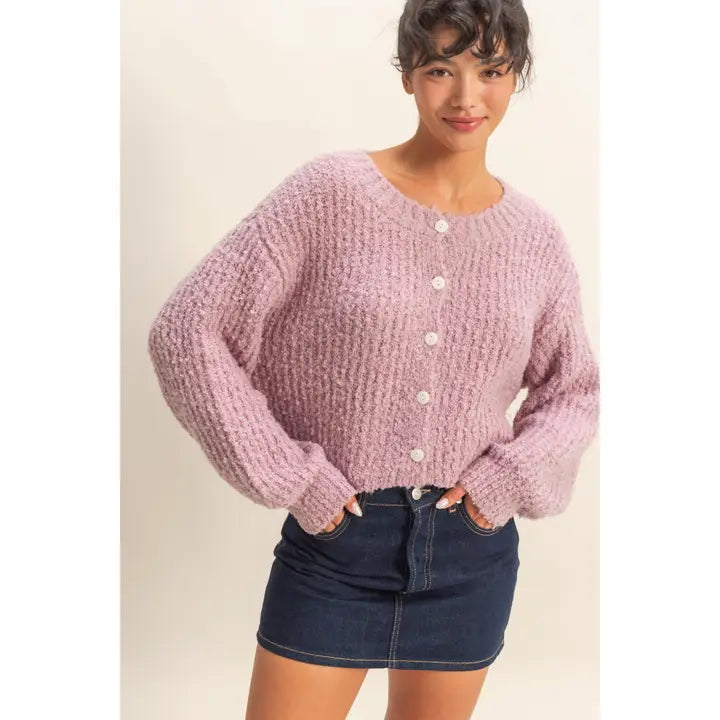 Fluffy Knit Button-Up Cardigan Sweater