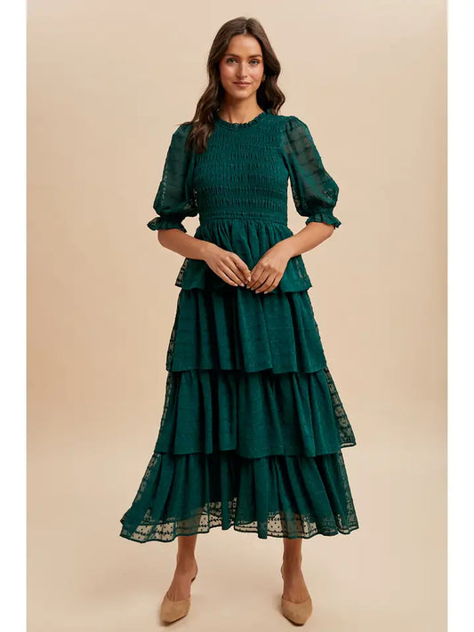 Smocked Swiss Dot Tiered Maxi Dress