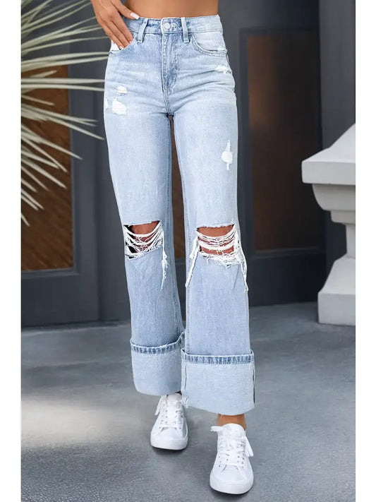 Light Wash Distressed Flare Jeans