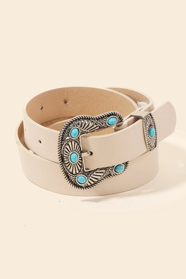 Turquoise Stud Buckle Faux Leather Belt
