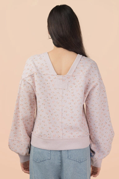 Oversized Floral Printed Casual Knit Top