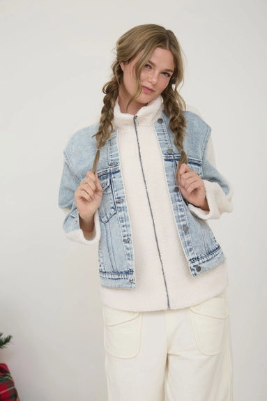 Denim Sherpa Zip up Jacket